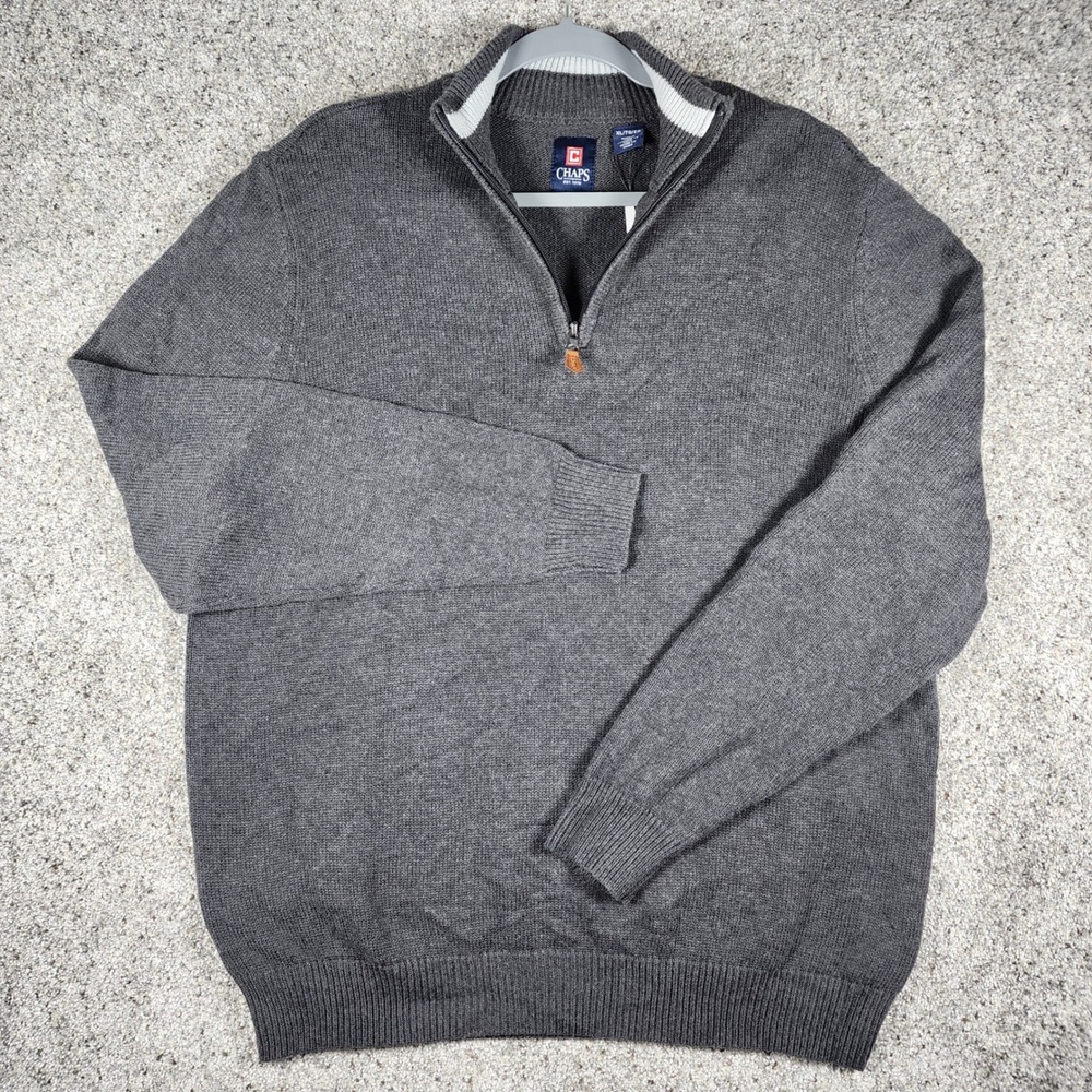 Chaps Quarter Zip Sweater Mens XL Charcoal Gray Marl Knit NWT